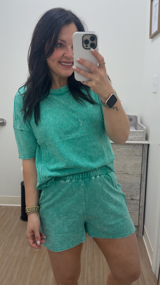 Kelly Green Washed Short Set
