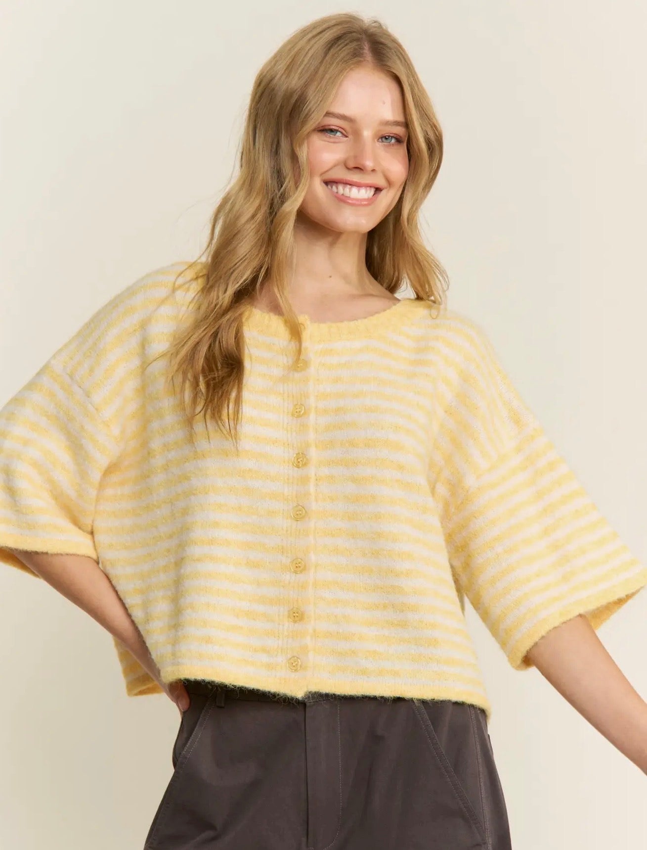 Striped Lou Cardigan-Yellow