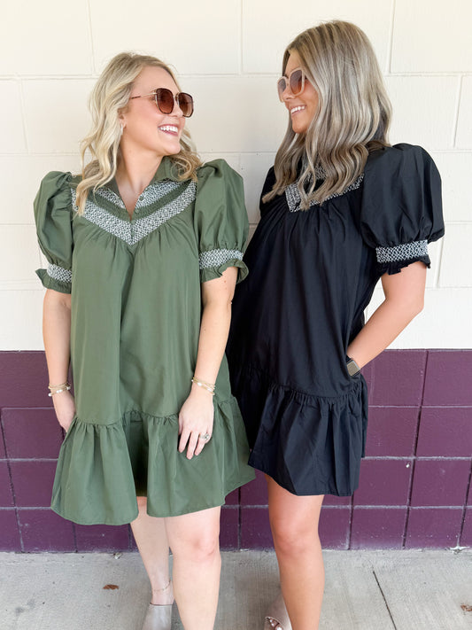 Olive Smocked Dress