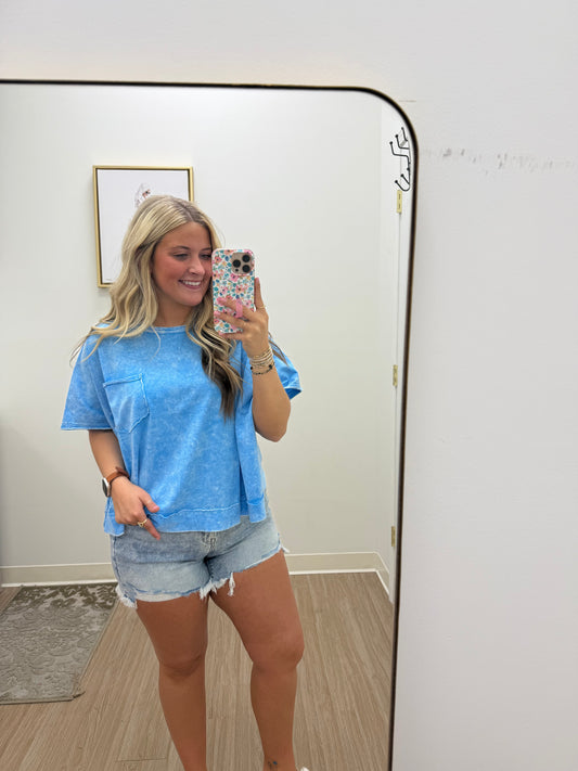 Acid Washed Oversized Top| Sky Blue