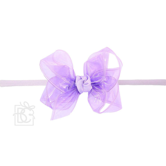 LIGHT ORCHID 1/4" PANTYHOSE HEADBAND W/WATERPROOF BOW: 4.5" Large - 1.5" Ribbon