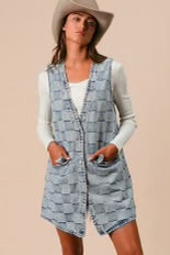 Denim checkered vest with pockets