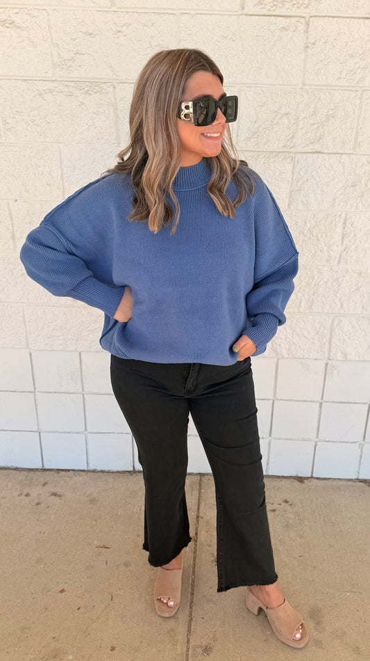 Dusty Blue Mock Neck Sweater
