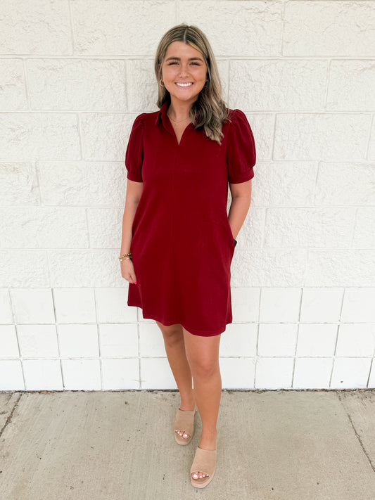 Burgundy Puff Sleeve Dress