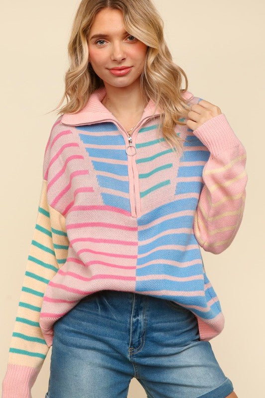 Blue and yellow striped sweater