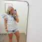 Blue Floral Mix Ruffle Sleeve Blouse