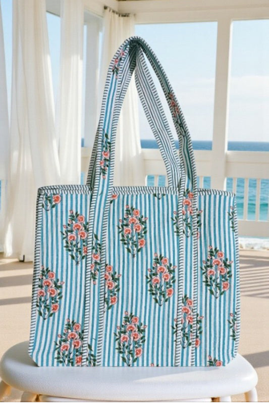 Ocean Side Floral Quilted Tote