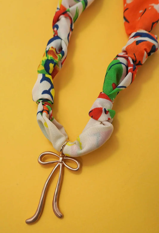 Citrus Floral Scarf Necklace (Bow)
