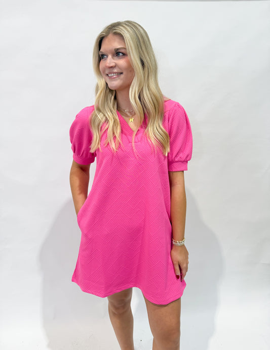 Pink Textured Pocket Dress