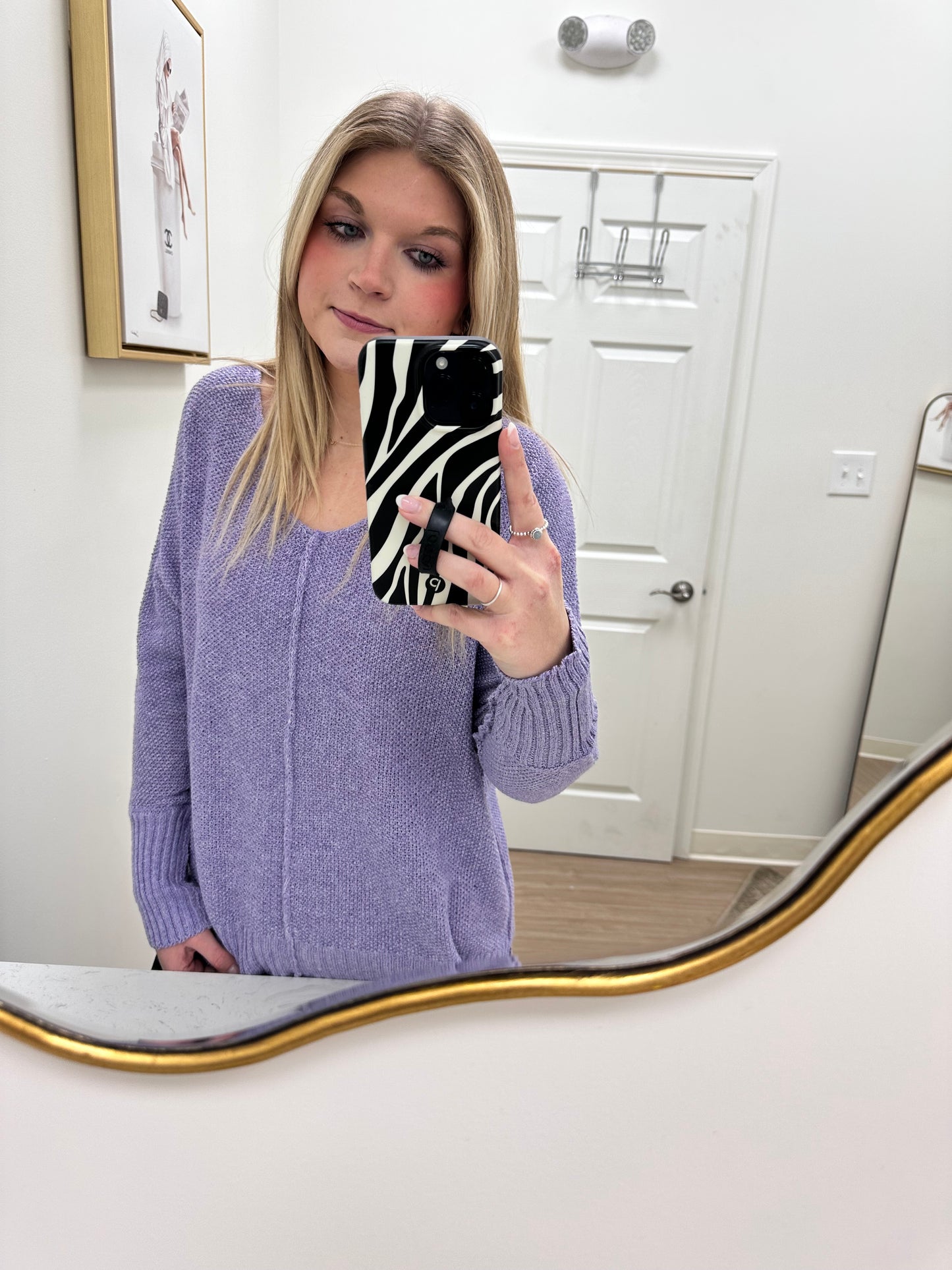 Lavender V-Neck Hi-Low Sweater