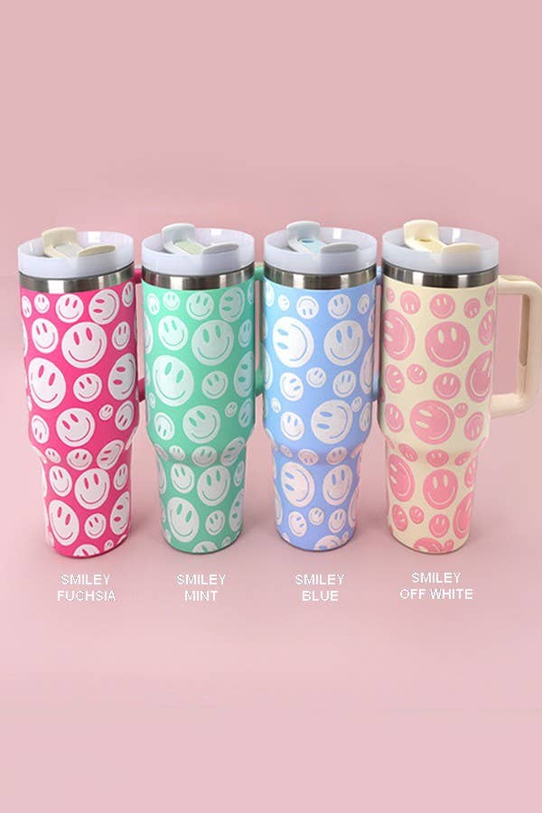 40oz STAINLESS STEEL TUMBLER ALL STYLES | TB40OZ: SMILEY FUCHSIA