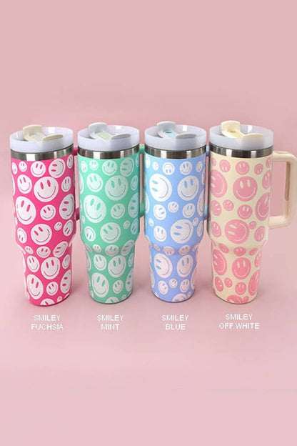 40oz STAINLESS STEEL TUMBLER ALL STYLES | TB40OZ: SMILEY FUCHSIA