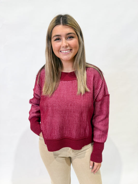 Contrast Mock Neck Sweater | Pink and Plum
