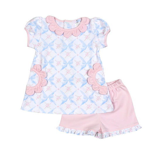 Blue bow pima short set