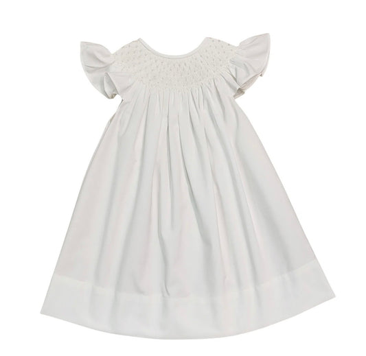 Pearl Smocked Dress | White