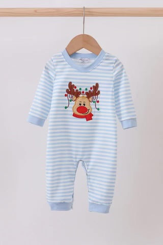 Reindeer Blue Stripe Romper