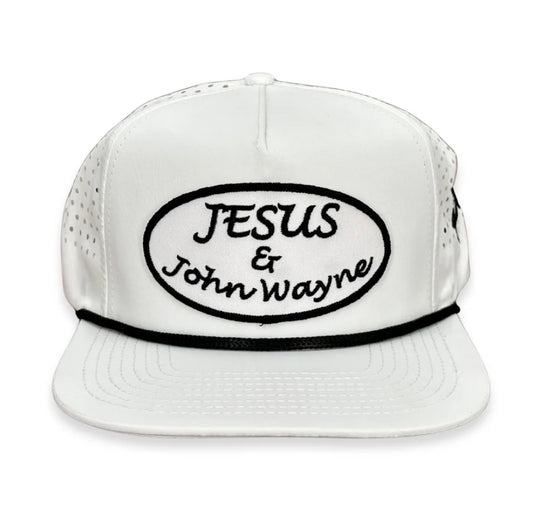 "Jesus & John Wayne" - White Laser Holes/ Black Rope, Snapback Cap Cactus Alley