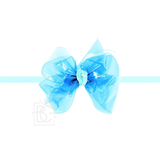 AQUA 1/4" PANTYHOSE HEADBAND W/WATERPROOF BOW: 4.5" Large - 1.5" Ribbon