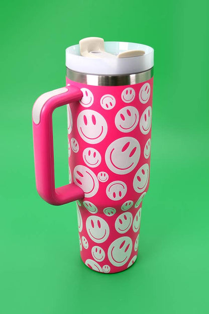 40oz STAINLESS STEEL TUMBLER ALL STYLES | TB40OZ: SMILEY FUCHSIA