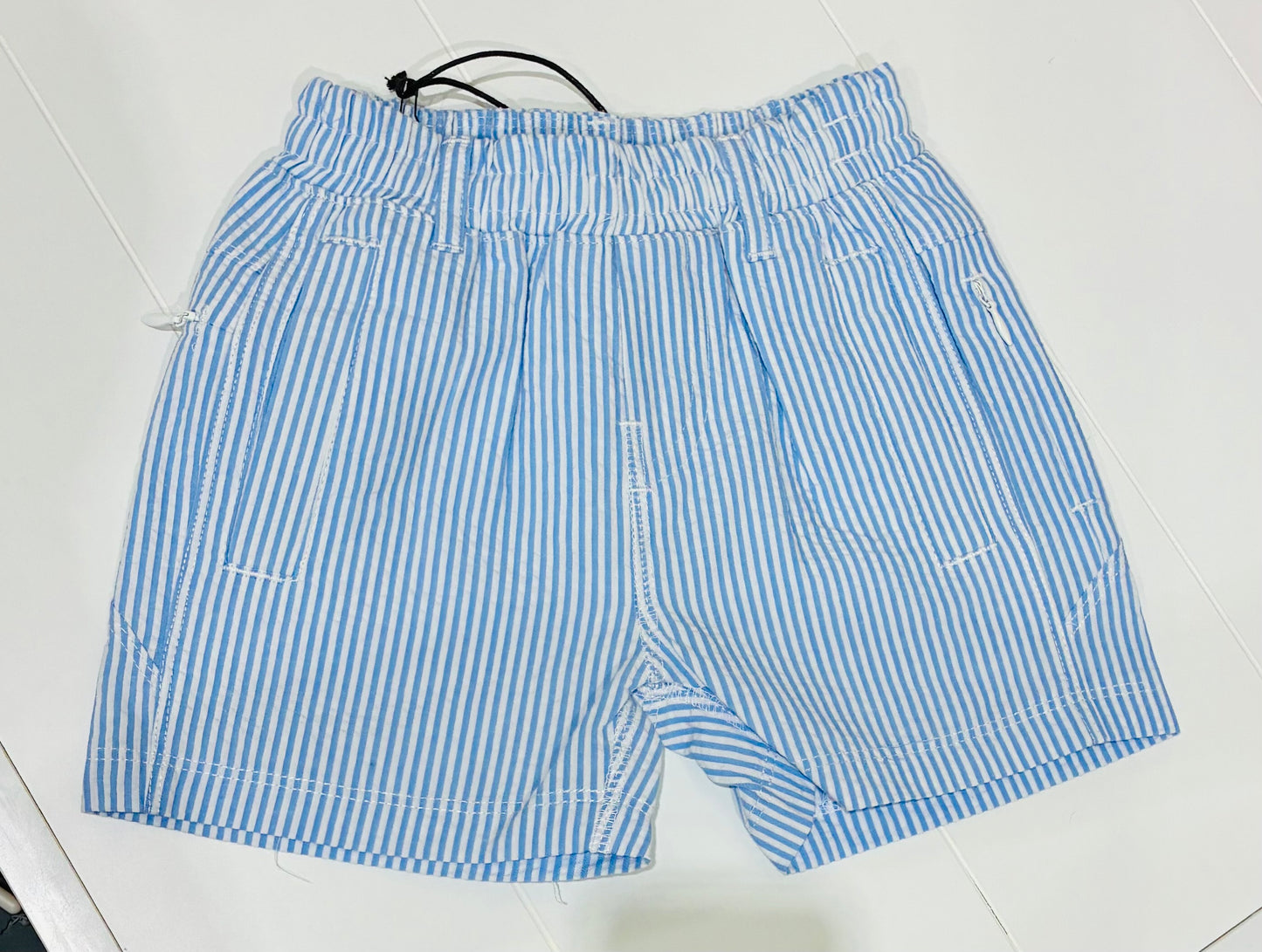 Blue/White Seersucker Freeballer Shorts| Meripex
