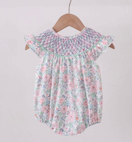 Smocked liberty floral bubble