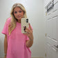 Ribbed Short Sleeve Top| Pink