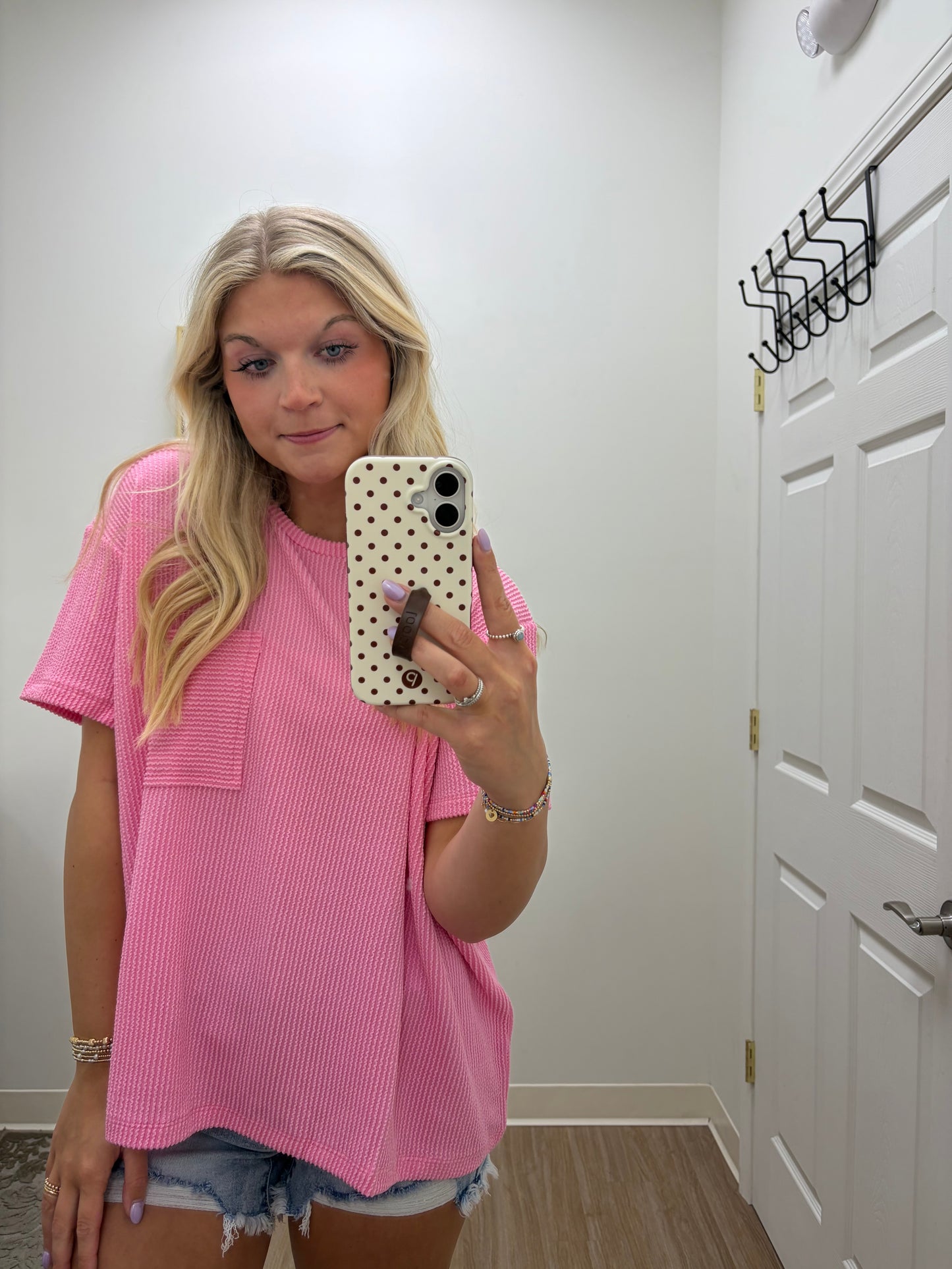 Ribbed Short Sleeve Top| Pink