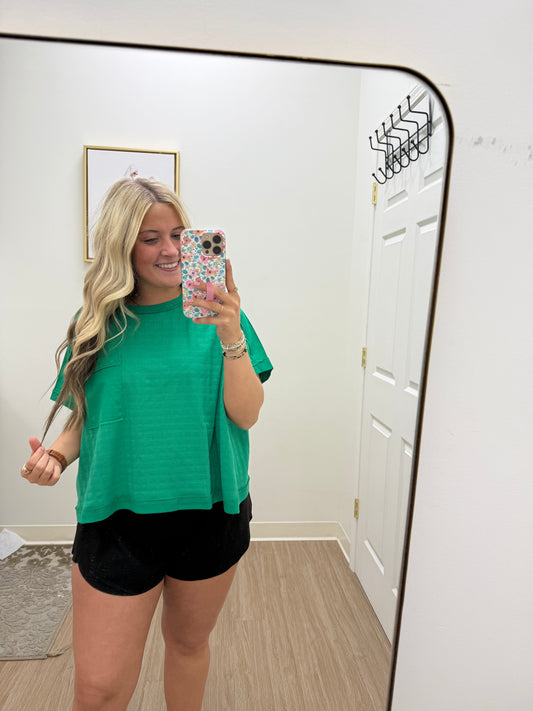 Green Dolman Textured Knit Top