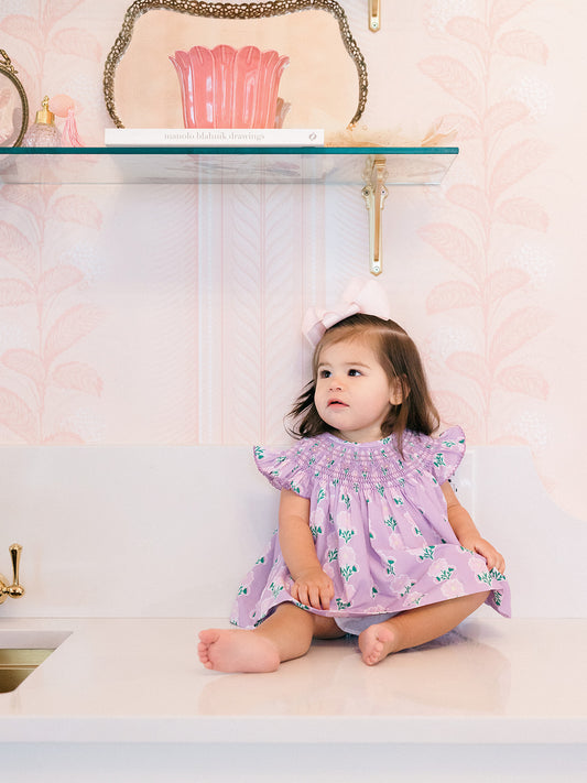 Purple Flower Smocked Bloomer set