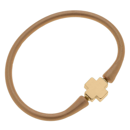 Bali 24K Gold Plated Cross Bead Silicone Bracelet: Gold