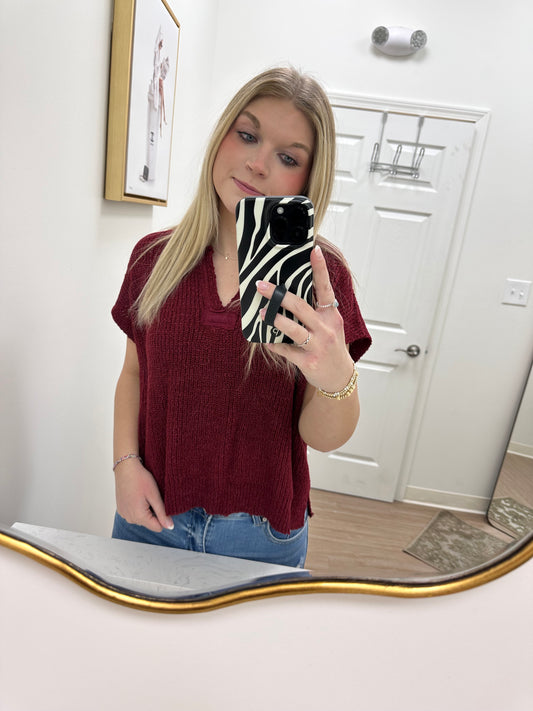 Burgundy Back Patch Knit Sweater