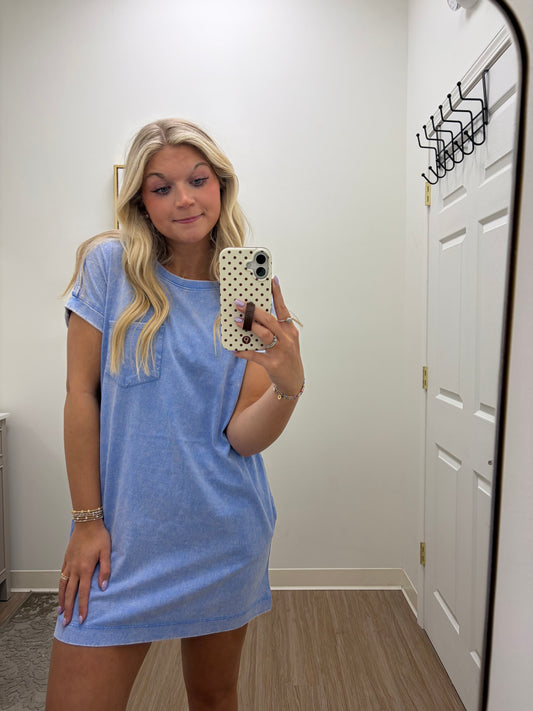 Blue Washed Tshirt Dress/Swim Cover