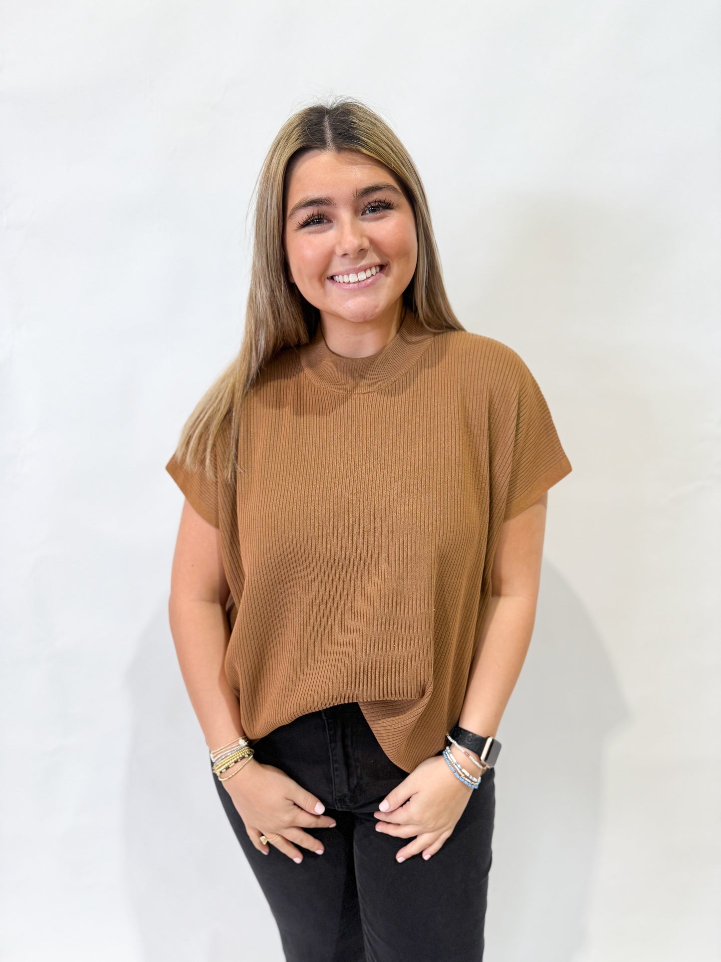 Mock Neck Sweater | Camel