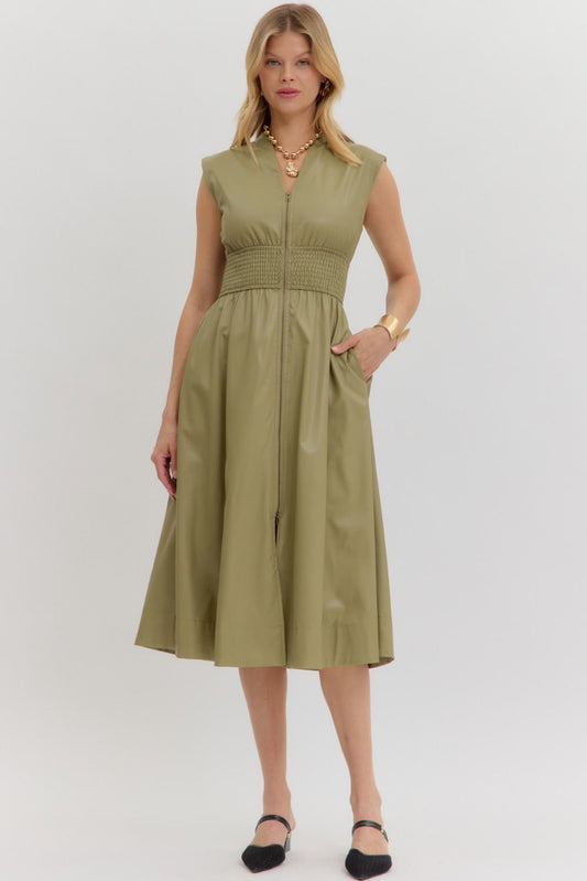 Olive Leather Dress