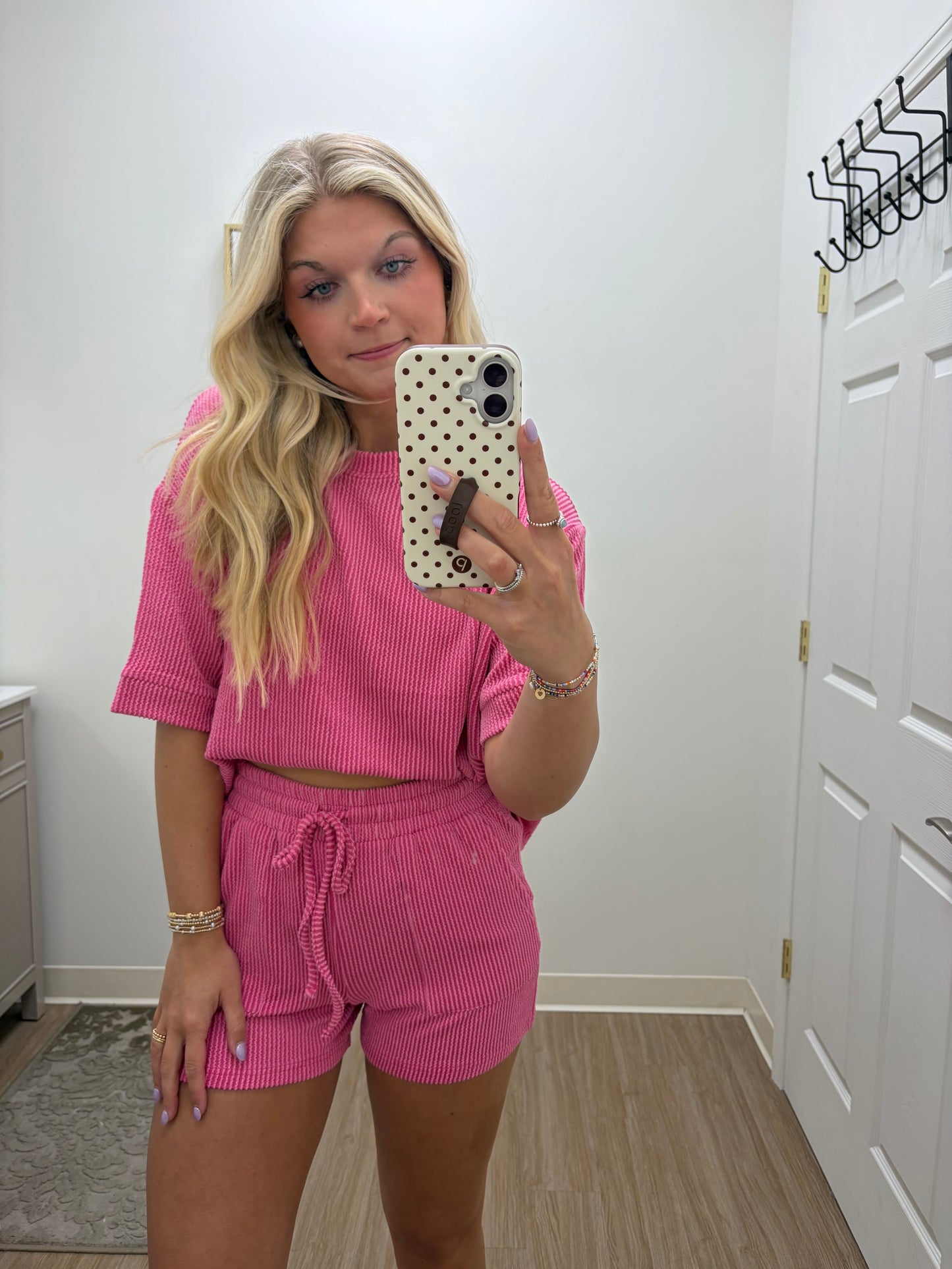 Pink Ribbed Short Set