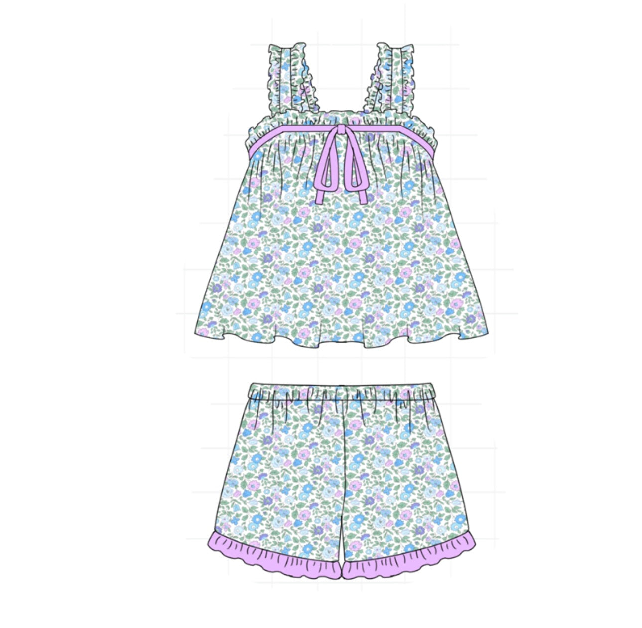 Purple Floral Short Set