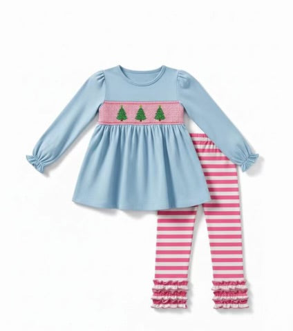 Smocked Christmas Tree Girl Set