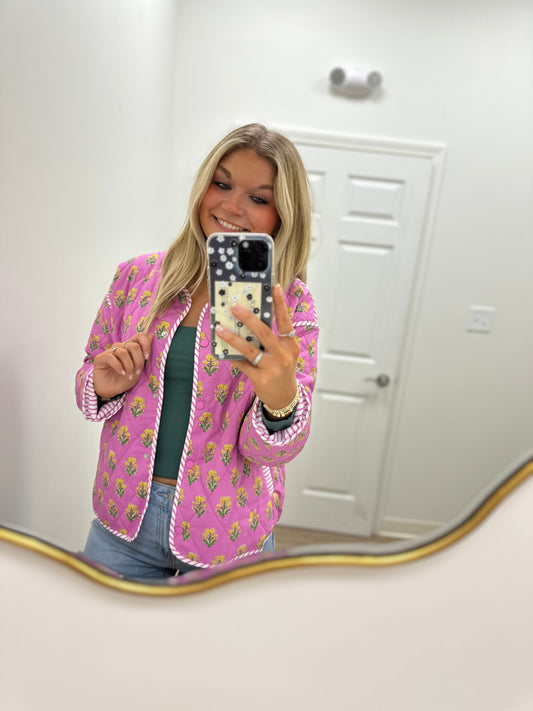 Pink floral quilted jacket