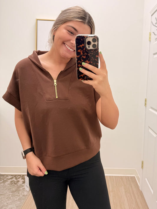 Chocolate Short Sleeve Quarter Zip
