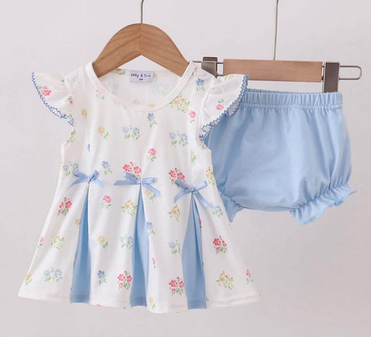 Pleated spring floral bloomer set