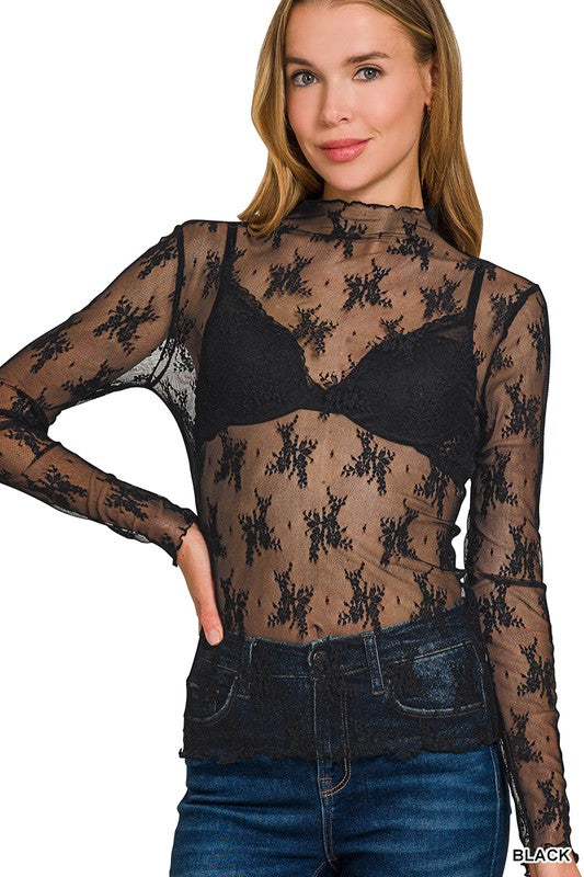 Lace Layering Top- Black