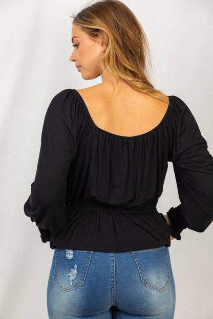 Long Sleeve Solid Knit Top: Black