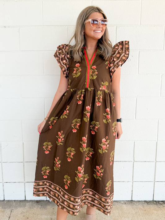 Autumn Petal Midi Dress- Entro