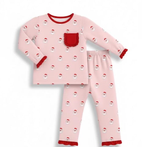 Pink Santa Ruffle Girl PJ Set