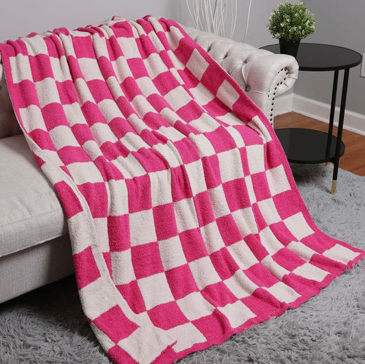 Checkerboard Pattern Throw Blanket/ Fuchsia 50x50 Comfylux