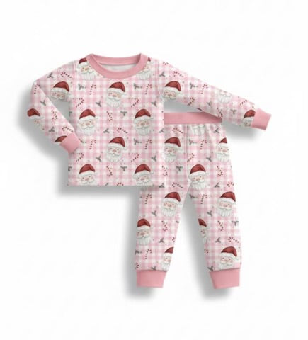Pink Gingham Santa Bamboo Girl PJ Set