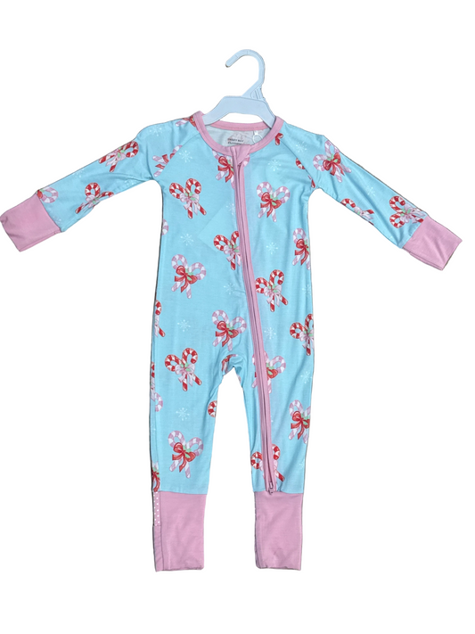 Candy Cane Bow Zipper Onesie- Sweet Bay co.