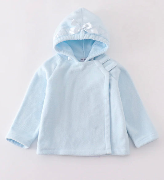 Light Blue Bow Fleece Velcro Hooded Jacket