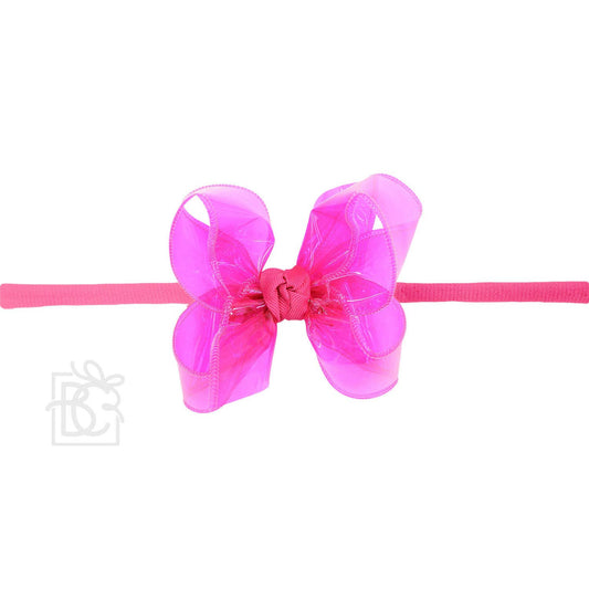 FUCHSIA 1/4" PANTYHOSE HEADBAND W/WATERPROOF BOW: 4.5" Large - 1.5" Ribbon