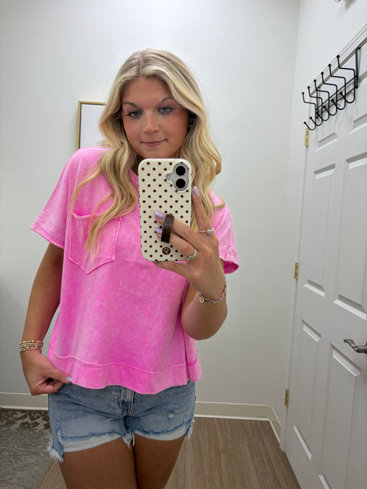 Washed Oversized Top| Pink